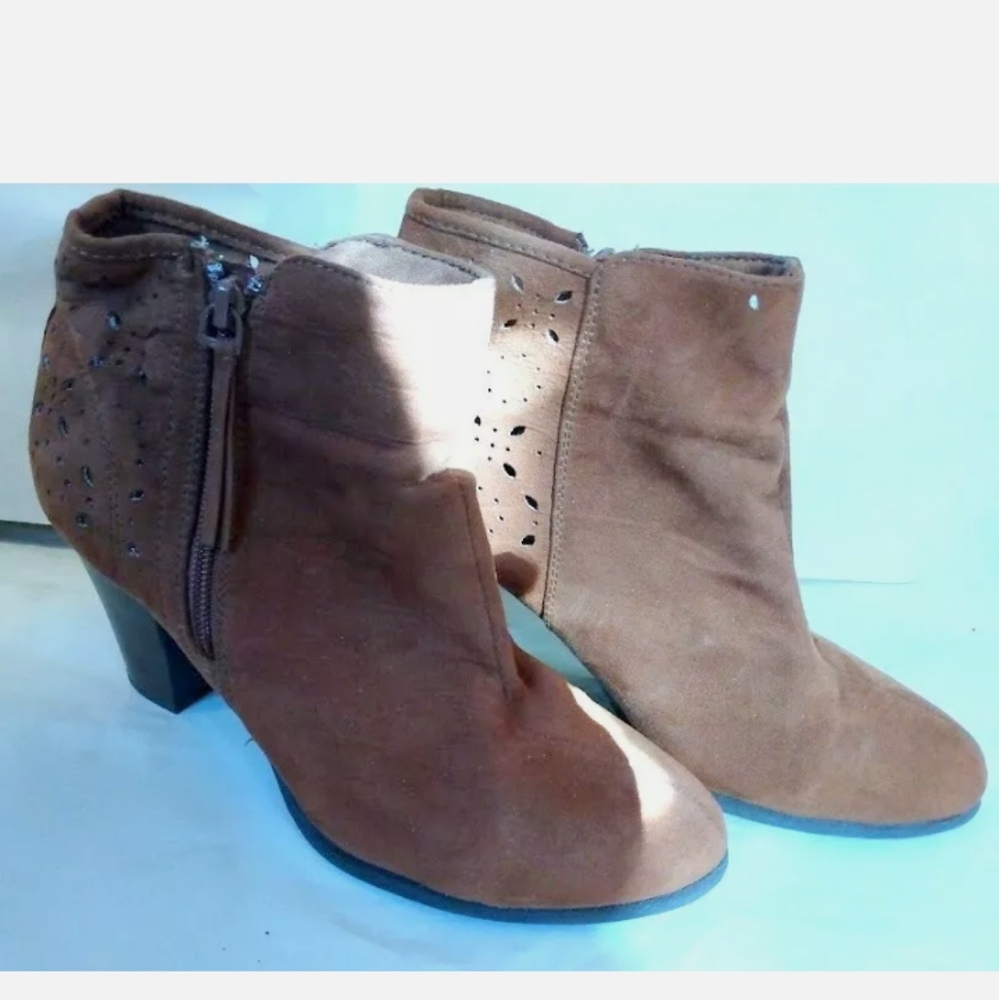 American Eagle Cut-Out Block Heel Booties Boots 10 Boho Hippie Festival Brown - Picture 2 of 7